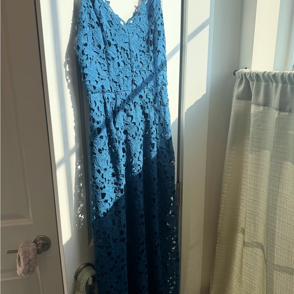 Lace Midi Dress in Teal Blue